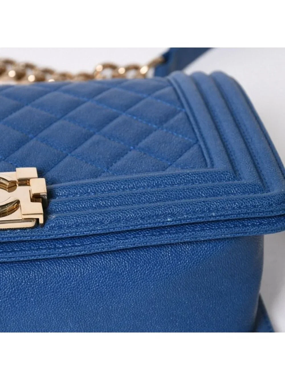 Chanel Boy 25 Chain Shoulder Bag CC Logo Caviar Leather Blue